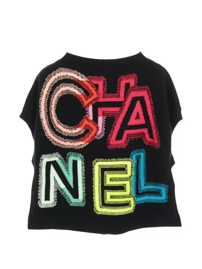 Pre-owned Chanel Logo Knit Vest In Black