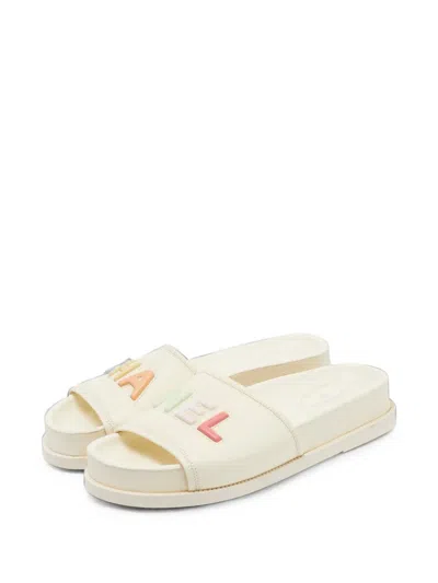 Pre-owned Chanel Logo Leather Sandals In White