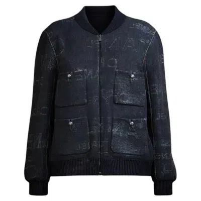 Pre-owned Chanel Logo Lettering Shimmer Bomber Jacket Size Fr36/uk8 In Black