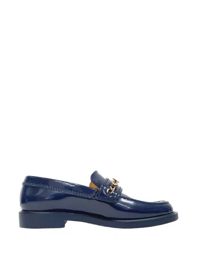 Pre-owned Chanel Logo Patent Loafers In Blue