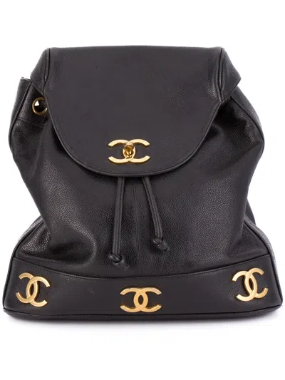 Pre-owned Chanel Logo Plaque Classic Backpack In Black