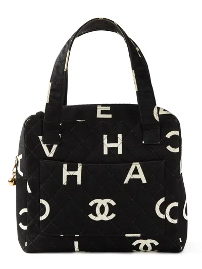 Pre-owned Chanel Logo Print Canvas Handbag In Black