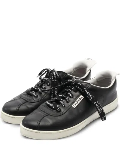 Pre-owned Chanel Logo-print Leather Sneakers In Black