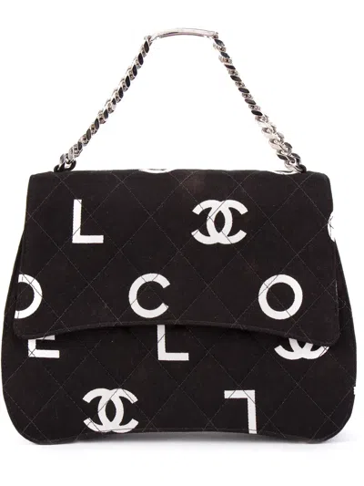 Pre-owned Chanel Logo Print Quilted Tote In Black