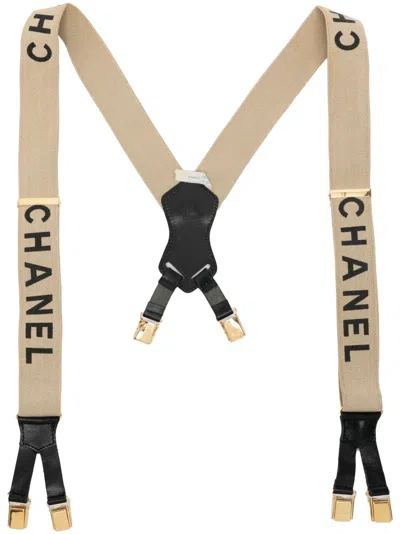 Pre-owned Chanel Logo Print Suspenders In Neutrals