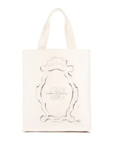 Pre-owned Chanel Logo-print Tote Bag In White
