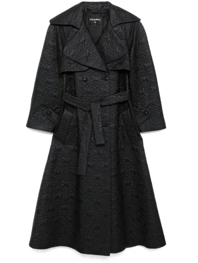Pre-owned Chanel Logo Quilted Double-breasted Coat In Black