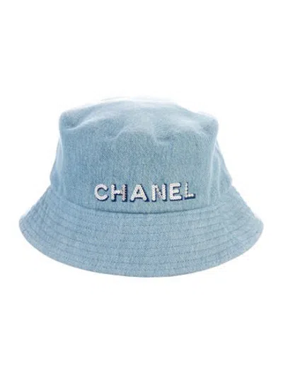 Pre-owned Chanel Logo Sequin Embellished Bucket Hat In Blue