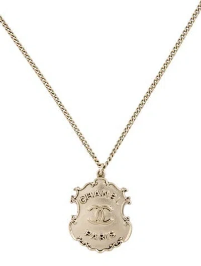 Pre-owned Chanel Logo Shield Pendant Necklace, 22" In Multi