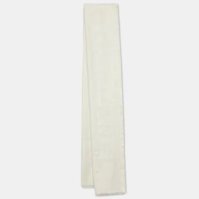 Pre-owned Chanel Logo Silk & Cashmere Stole In White