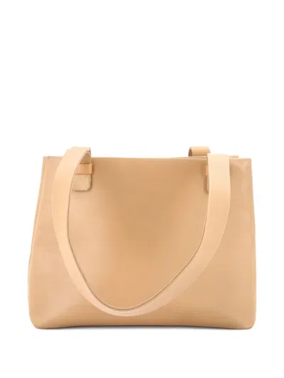 Pre-owned Chanel Logo Tote Leather Small Satchel In Neutral