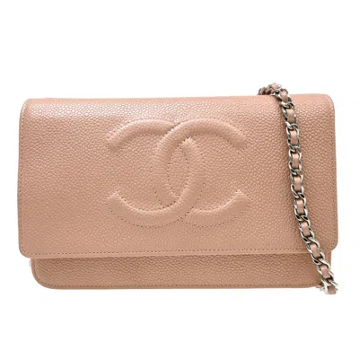 Pre-owned Chanel Logo Wallet On Chain Leather Pink Calfskin Crossbody Bag Bag ()