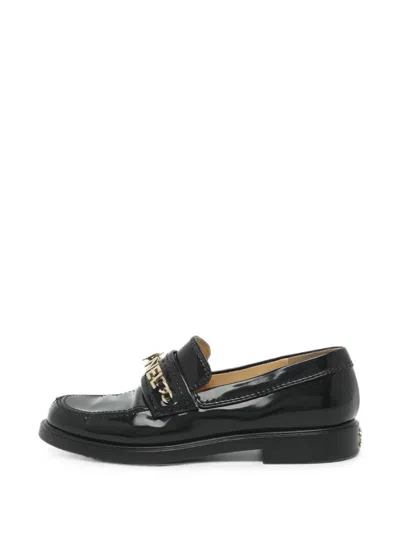 Pre-owned Chanel Logo-chain Leather Loafers In Black