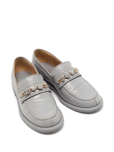 Pre-owned Chanel Logo-charm Leather Loafers In Gray