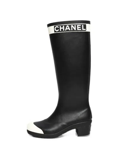 Pre-owned Chanel Logo-detail Cap-toe Rain Boots In Black