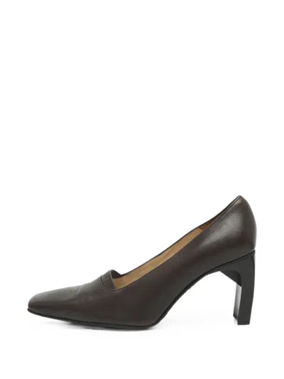 Pre-owned Chanel Logo-embossed Square-toe Pumps In Brown