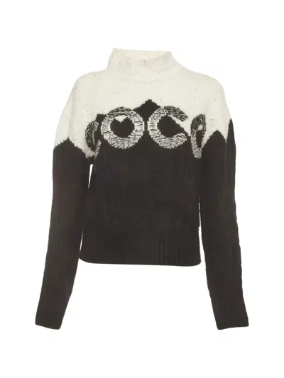 Pre-owned Chanel Logo-intarsia Cable-knit Sweater In 黑色