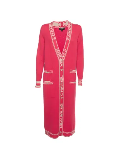 Pre-owned Chanel Logo-intarsia Knit Cardigan In Pink
