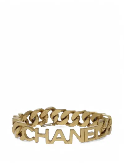Pre-owned Chanel Logo-lettering Curb-chain Bracelet In Gold