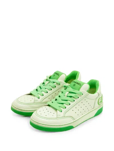 Pre-owned Chanel Logo-lettering Sneakers In White