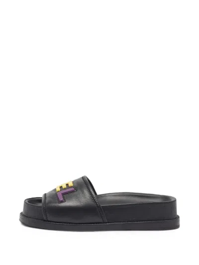 Pre-owned Chanel Logo-patch Leather Sandals In Black