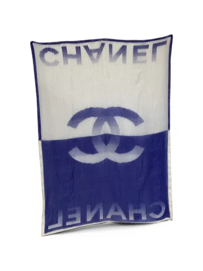 Pre-owned Chanel Logo-patterned Scarf In Blue