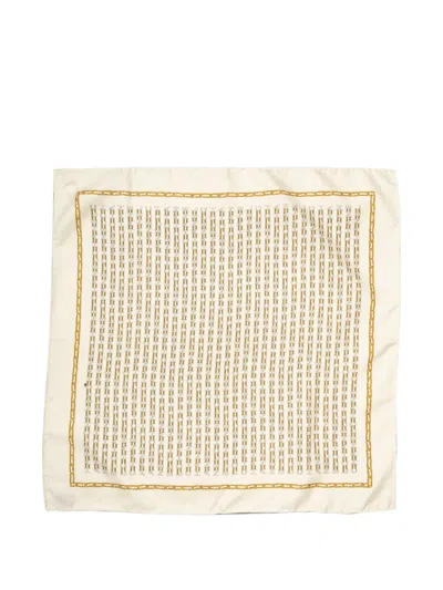 Pre-owned Chanel Logo-print Chain-link Scarf In Neutrals