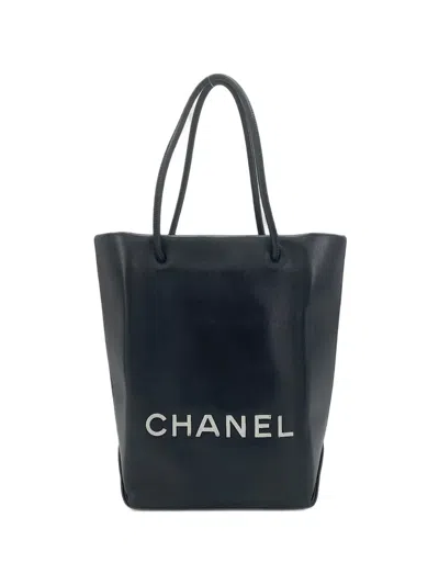 Chanel Logo-print Leather Tote Bag In Black
