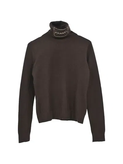 Pre-owned Chanel Logo-print Roll-neck Sweater In Brown