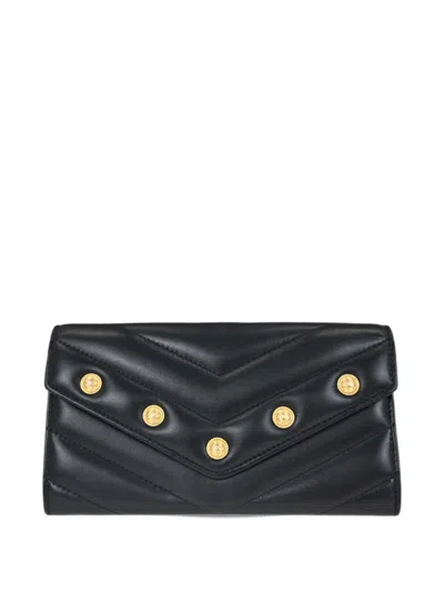 Pre-owned Chanel Long Chevron Cc Button Flap Wallet In Blue