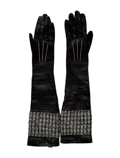 Pre-owned Chanel Long Leather Gloves In Black