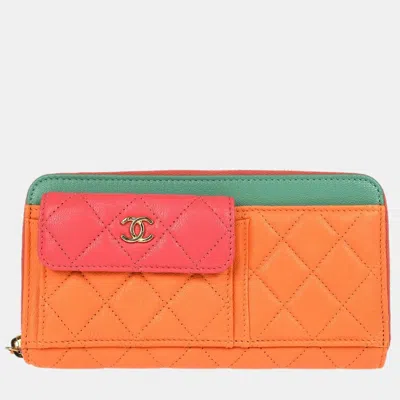 Pre-owned Chanel Orange Calfskin Long Wallet