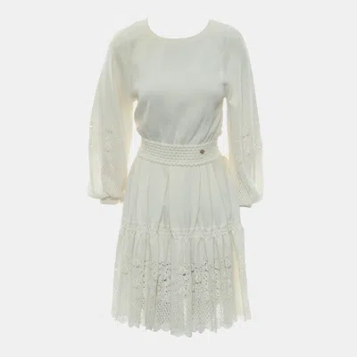 Pre-owned Chanel Long Sleeve Knitted Dress Fr 34 In White