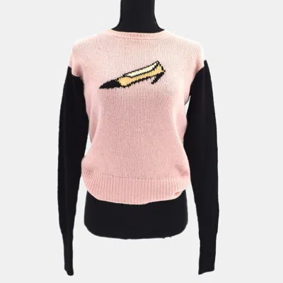 Pre-owned Chanel Long Sleeve Round Neck Knit Sweater Pink Black 40