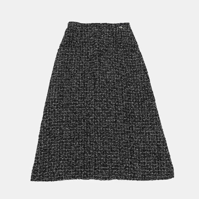 Pre-owned Chanel Long Tweed Skirt Size 38 Black Cotton77% Nylon19% Lyocell4%