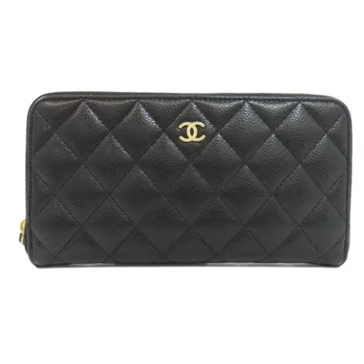 Pre-owned Chanel Long Wallet (bi-fold) () In Black