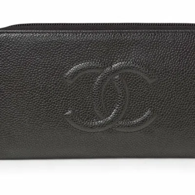 Pre-owned Chanel Long Wallet (bi-fold) () In Black