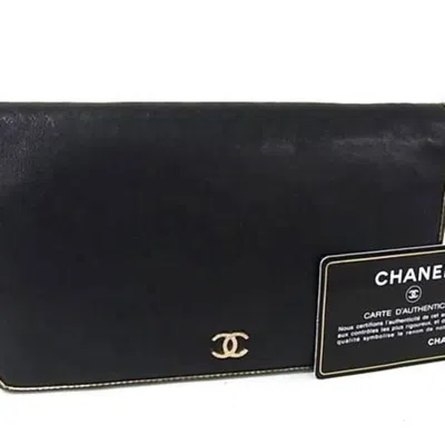 Pre-owned Chanel Long Wallet (bi-fold) () In Black