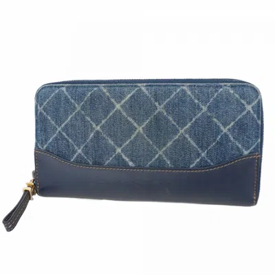 Pre-owned Chanel Long Wallet (bi-fold) () In Blue