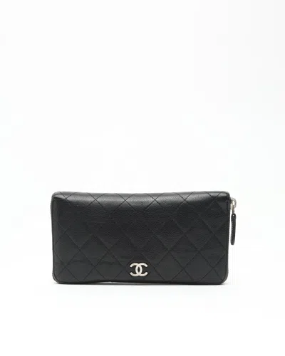Pre-owned Chanel Long Zip Around Wallet In Black