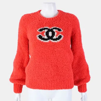 Pre-owned Chanel Long-sleeve Boucle Knit 36 In Red