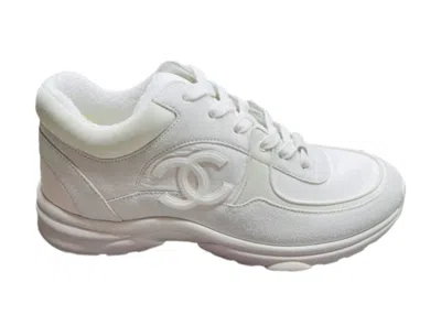 Pre-owned Chanel Low Top Trainer Reflective Suede (women's) Sneakers In White