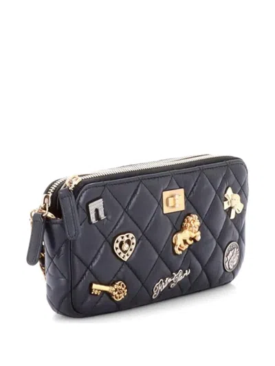 Pre-owned Chanel Lucky Charms Reissue 2.55 Double Zip Clutch With Chain Quilted Aged Calfskin Shoulder Bag In Black