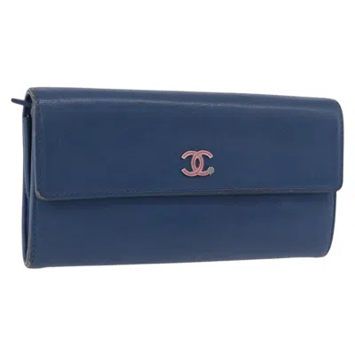 Pre-owned Chanel Lucky Clover Long Flap Wallet Leather Blue Leather Wallets Accessory ()