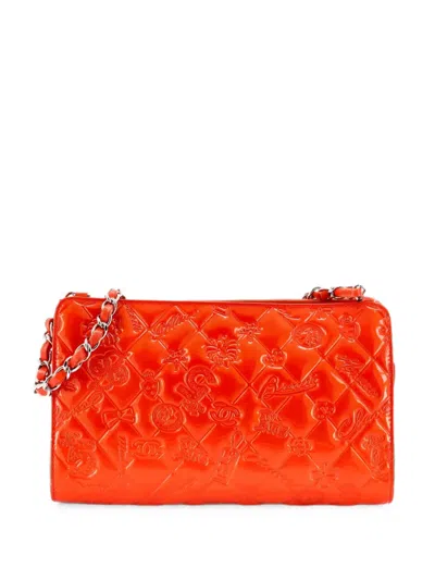 Pre-owned Chanel Lucky Symbols Pochette Embossed Quilted Patent Clutch Bag In Orange