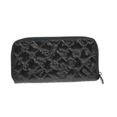 Pre-owned Chanel Lucky Symbols Zip Around Wallet Embossed Patent Patent_leather Wallets Accessory () In Black
