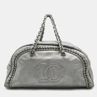 Pre-owned Chanel Luxury Line Coco Mark Boston Bag Travel Handbag Leather Silver