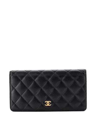 Pre-owned Chanel L-yen Wallet Quilted Caviar Small Wallets In Black