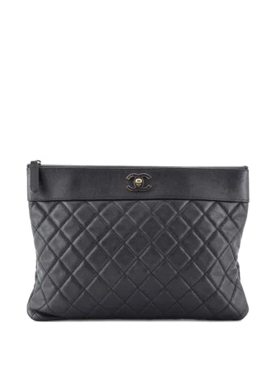 Pre-owned Chanel Mademoiselle O Case Quilted Sheepskin Medium Clutch Bag In Gray