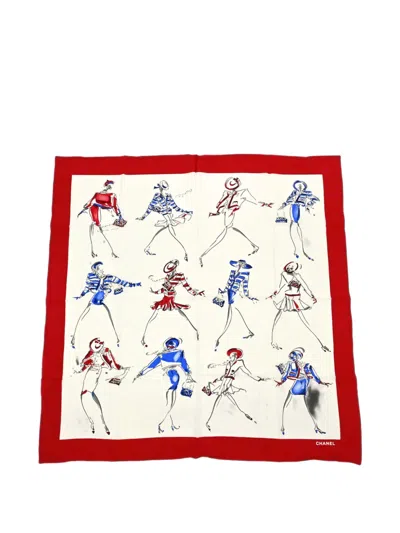 Pre-owned Chanel Mademoiselle Print Scarf In White
